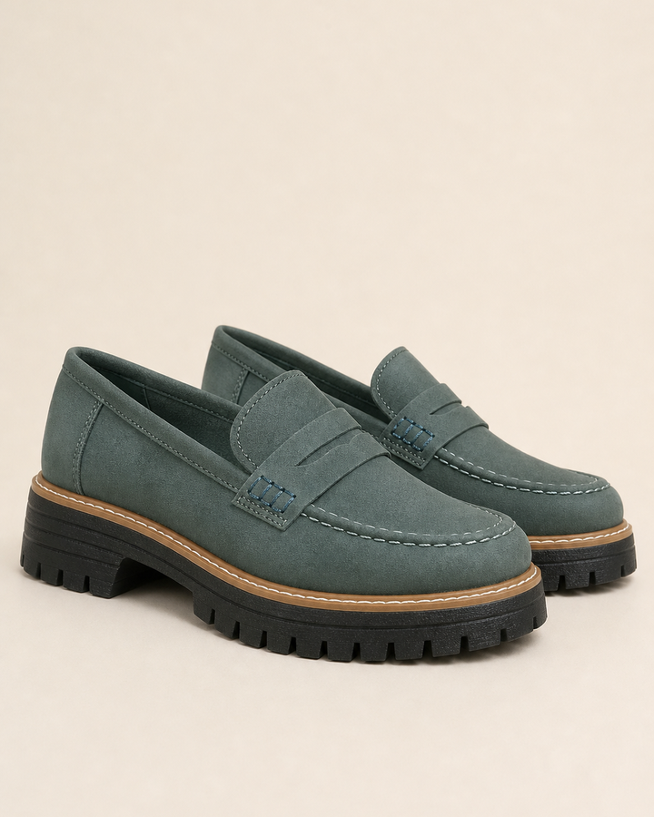 Mocassins à Plateforme Crantée – Vert Forêt