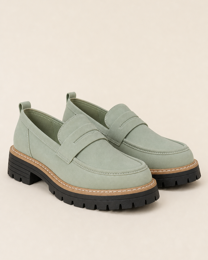 Mocassins à Plateforme Crantée – Vert Clair