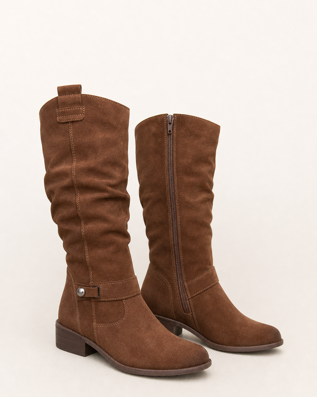 Bottes Mi-Mollet à Petit Talon – Marron Foncé/Noir