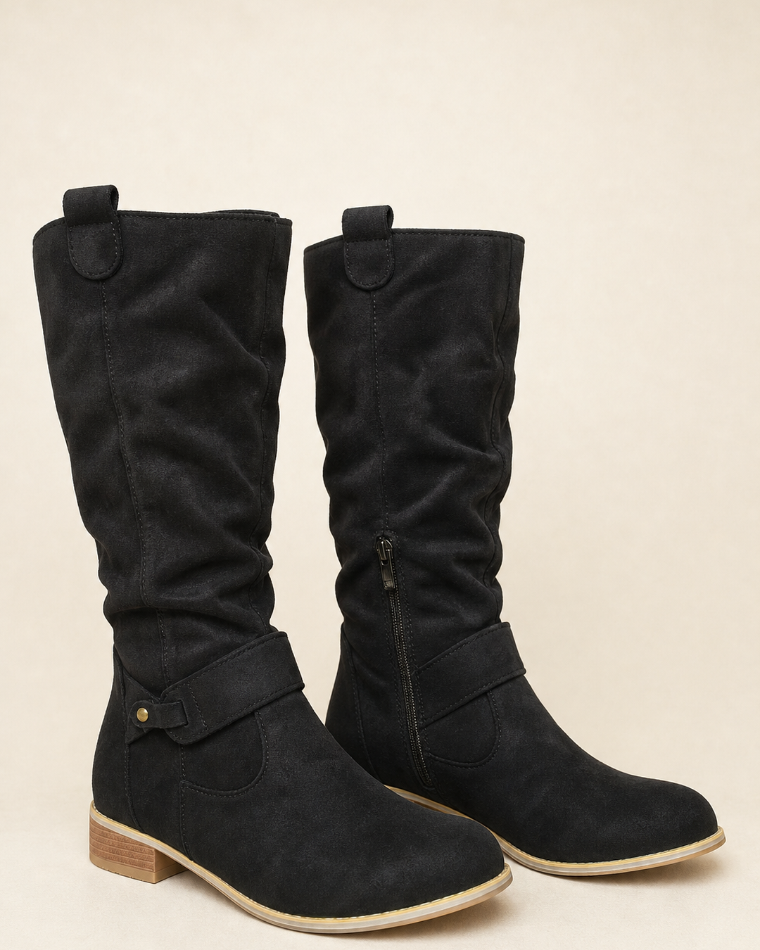 Bottes Mi-Mollet à Petit Talon – Noir/Abricot