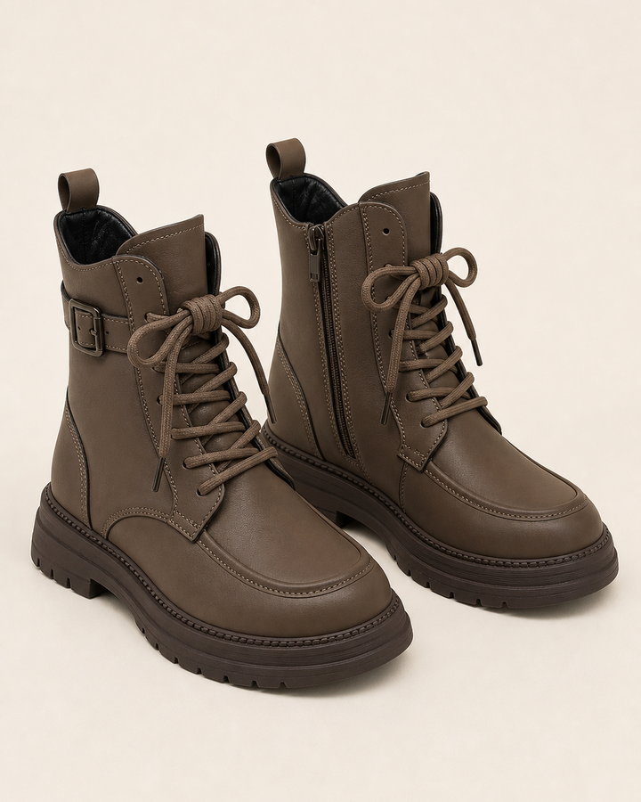Bottines à Lacets et Semelle Crantée – Marron