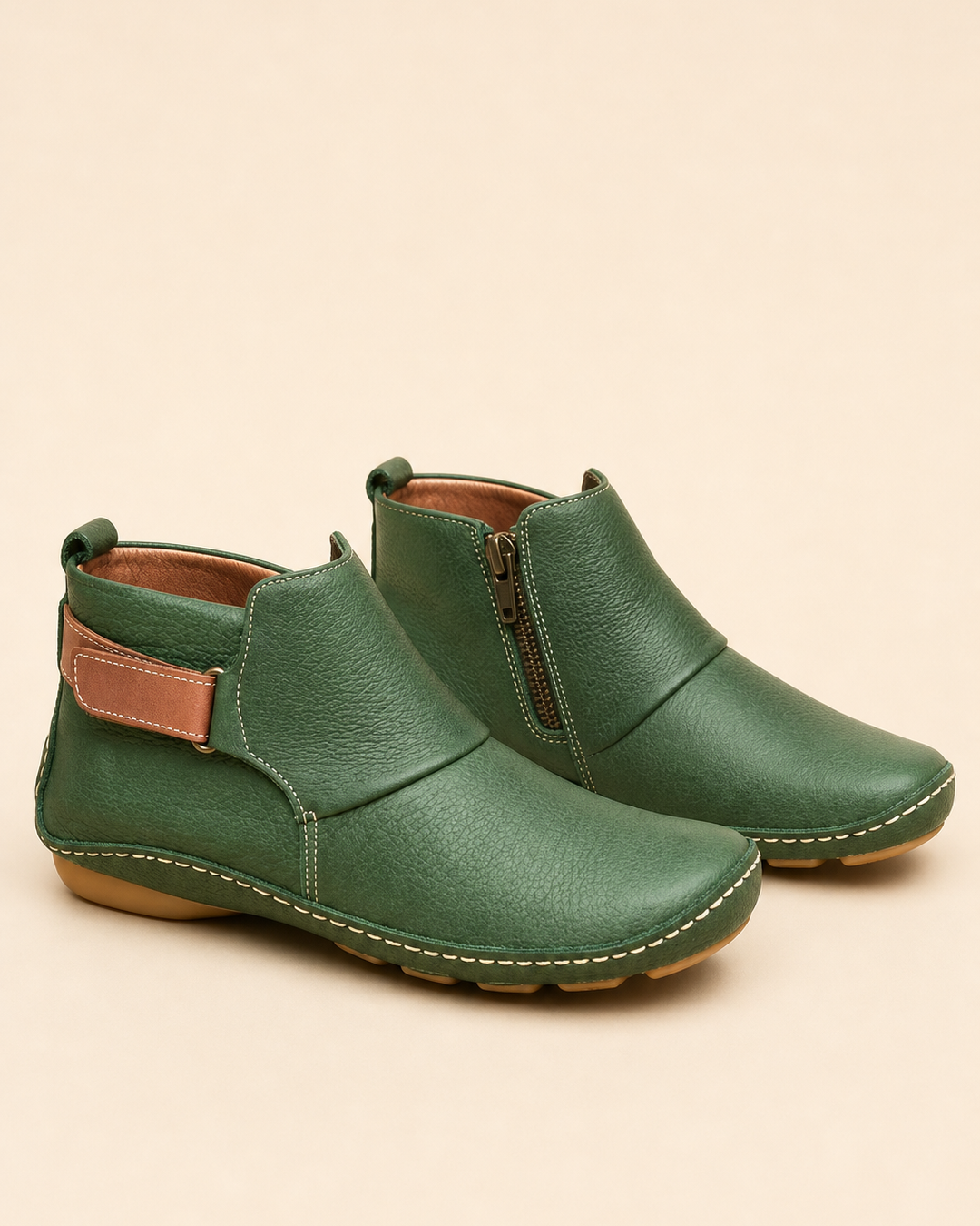 Bottines Confortables à Bride – Vert