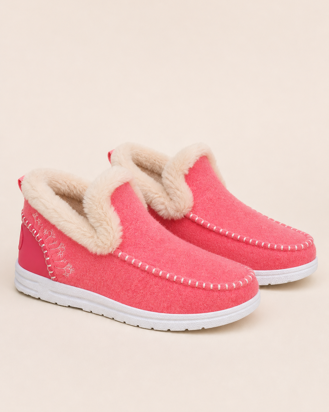 Bottines Doublées Style Mocassin – Rouge Rosé