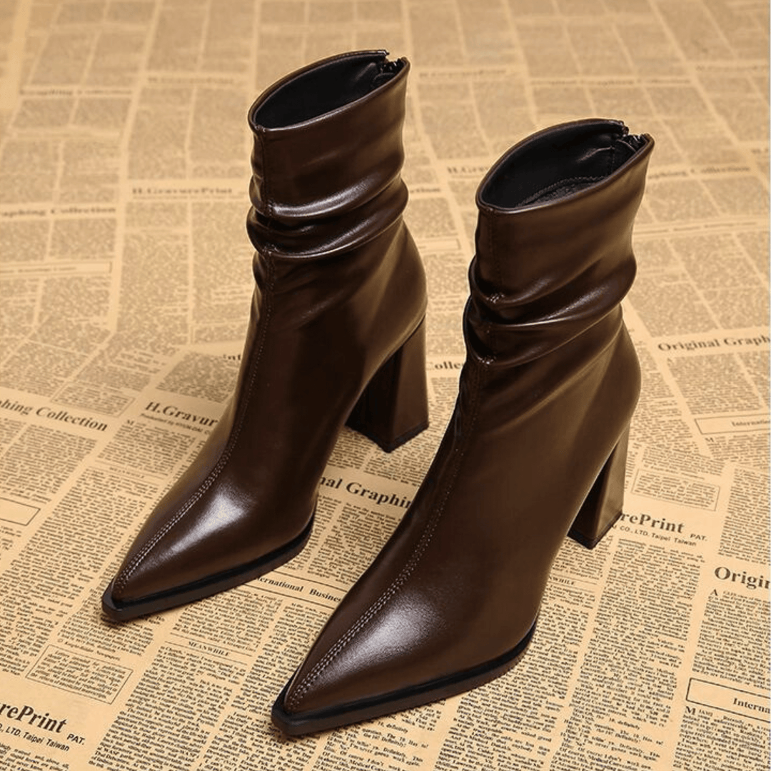 Bottines Plissées à Talon Bloc – Moka