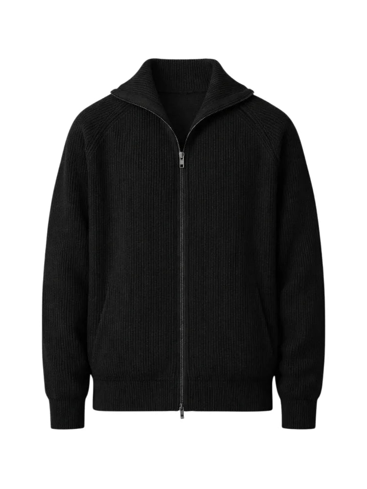 Cardigan Homme Zippé Col Montant – Noir