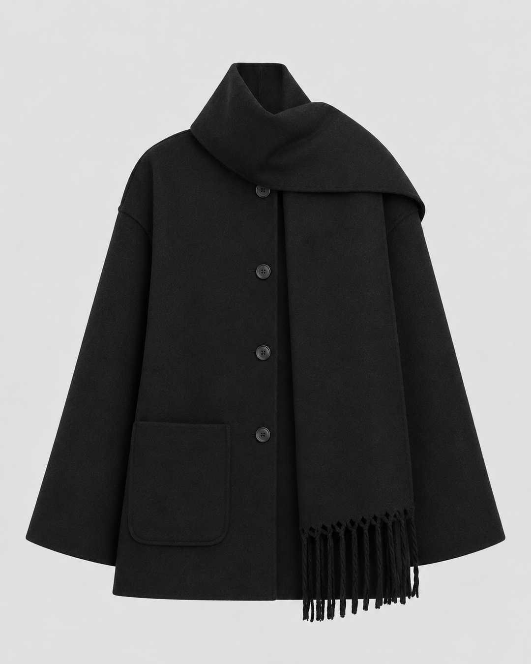 Manteau Ample avec Écharpe Intégrée – Noir