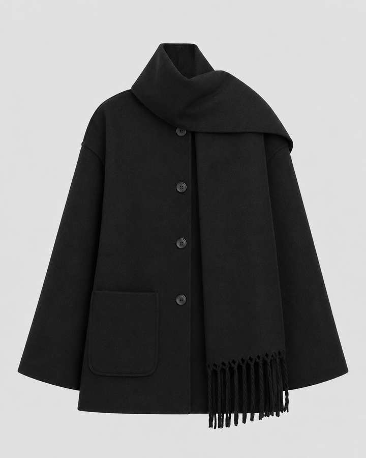 Manteau Ample avec Écharpe Intégrée – Noir