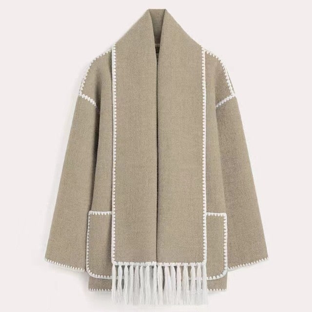 Manteau chic à bords contrastés – Gris Clair