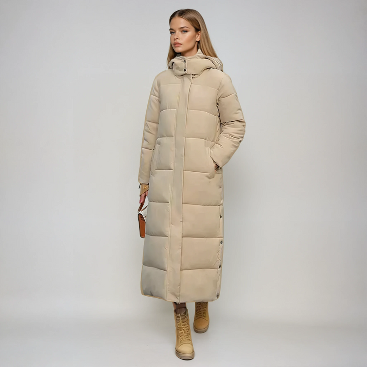 Manteau Long Hivernal à Capuche – Beige