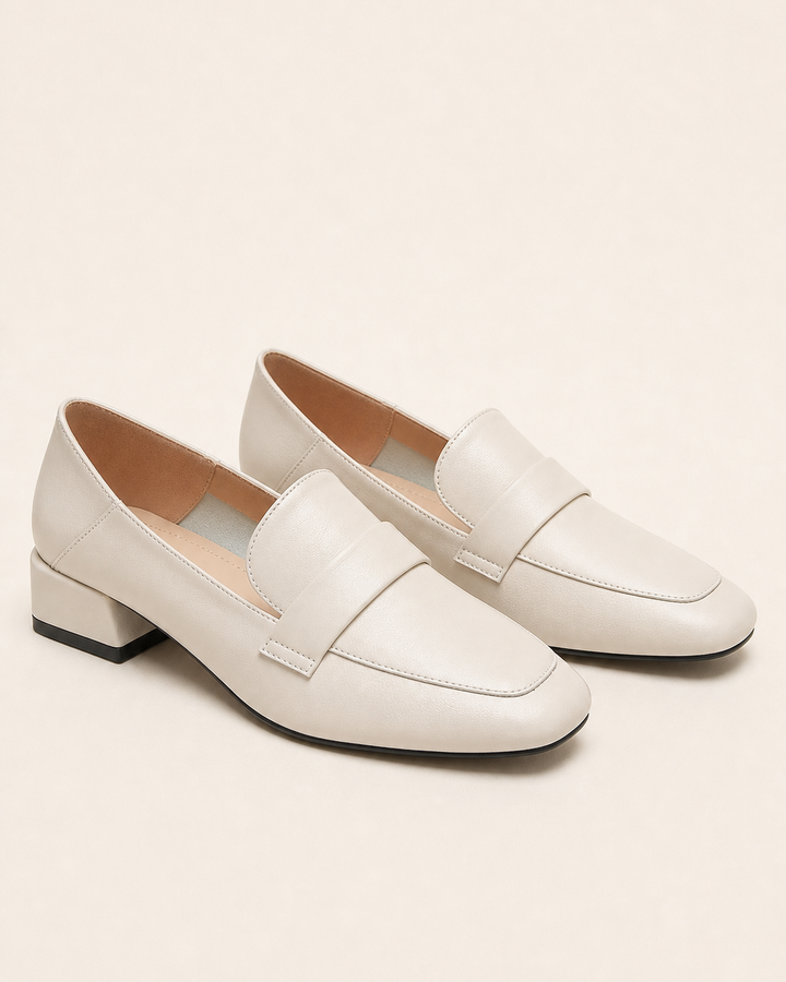 Mocassins Modernes à Talon Carré – Abricot