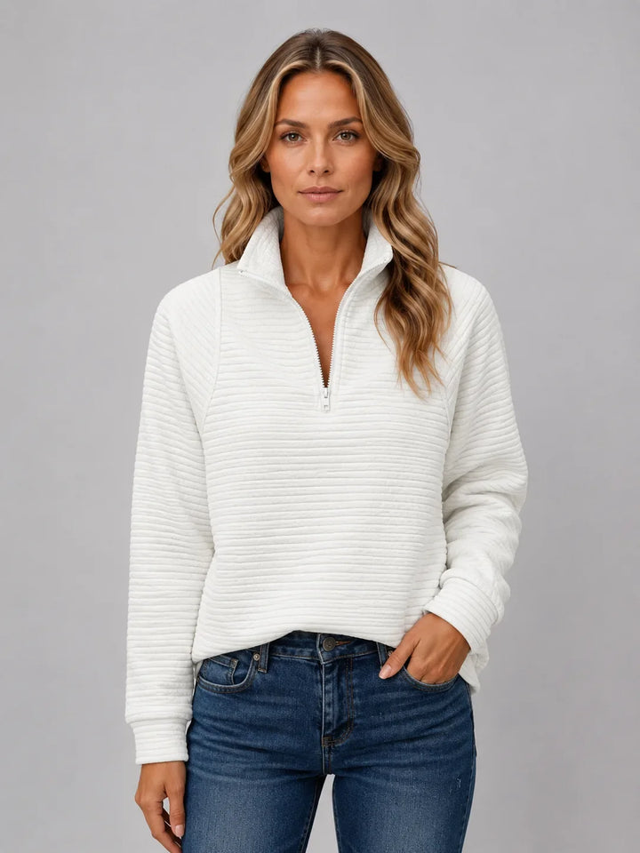 Pull Côtelé à Col Zippé – Blanc