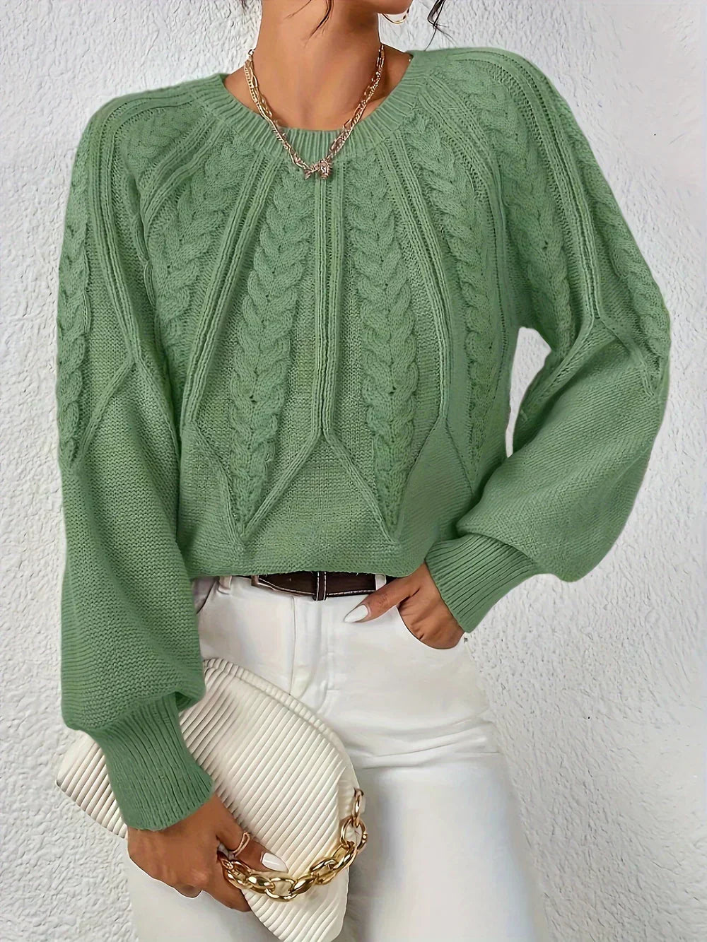 Pull élégant à manches ballon – Vert Clair