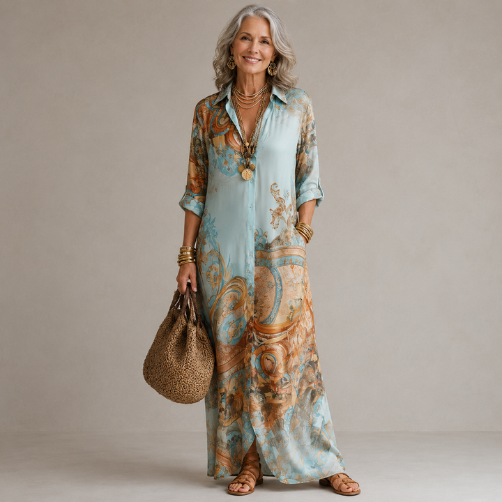Robe Chemise Longue Imprimée – Multicolore