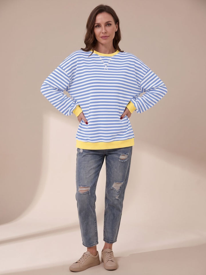 Sweat Ample à Rayures Rétro – Bleu Ciel
