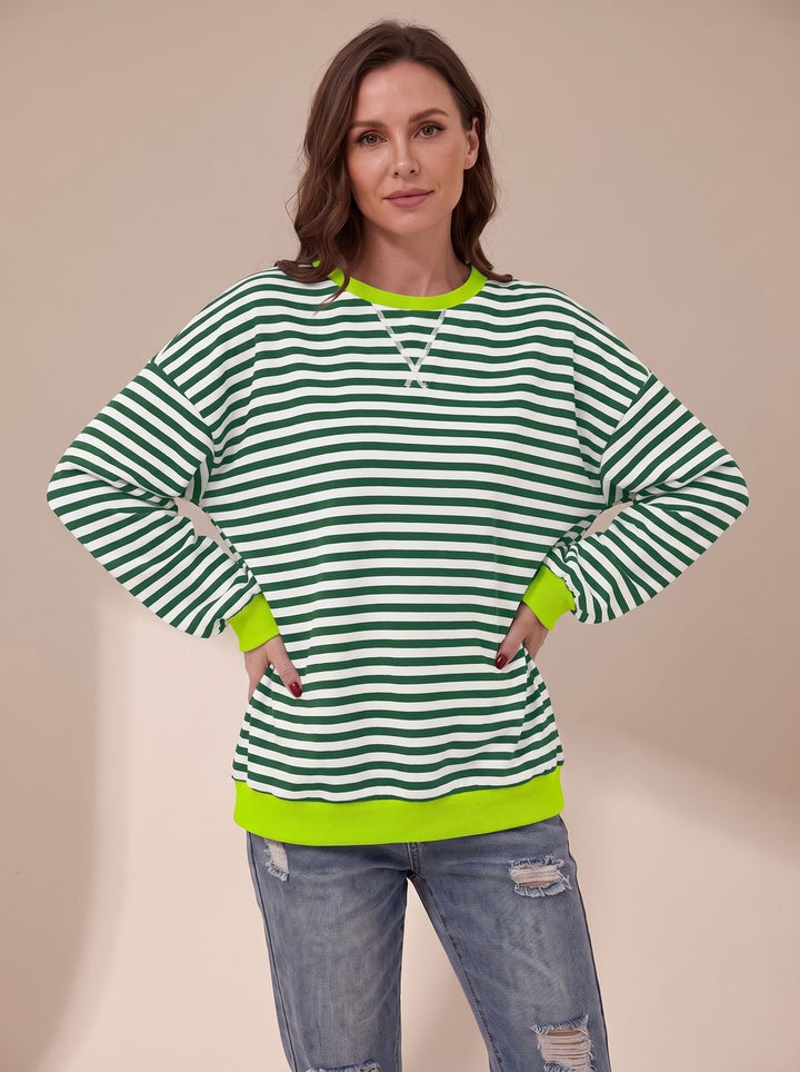 Sweat Ample à Rayures Rétro – Vert Foncé