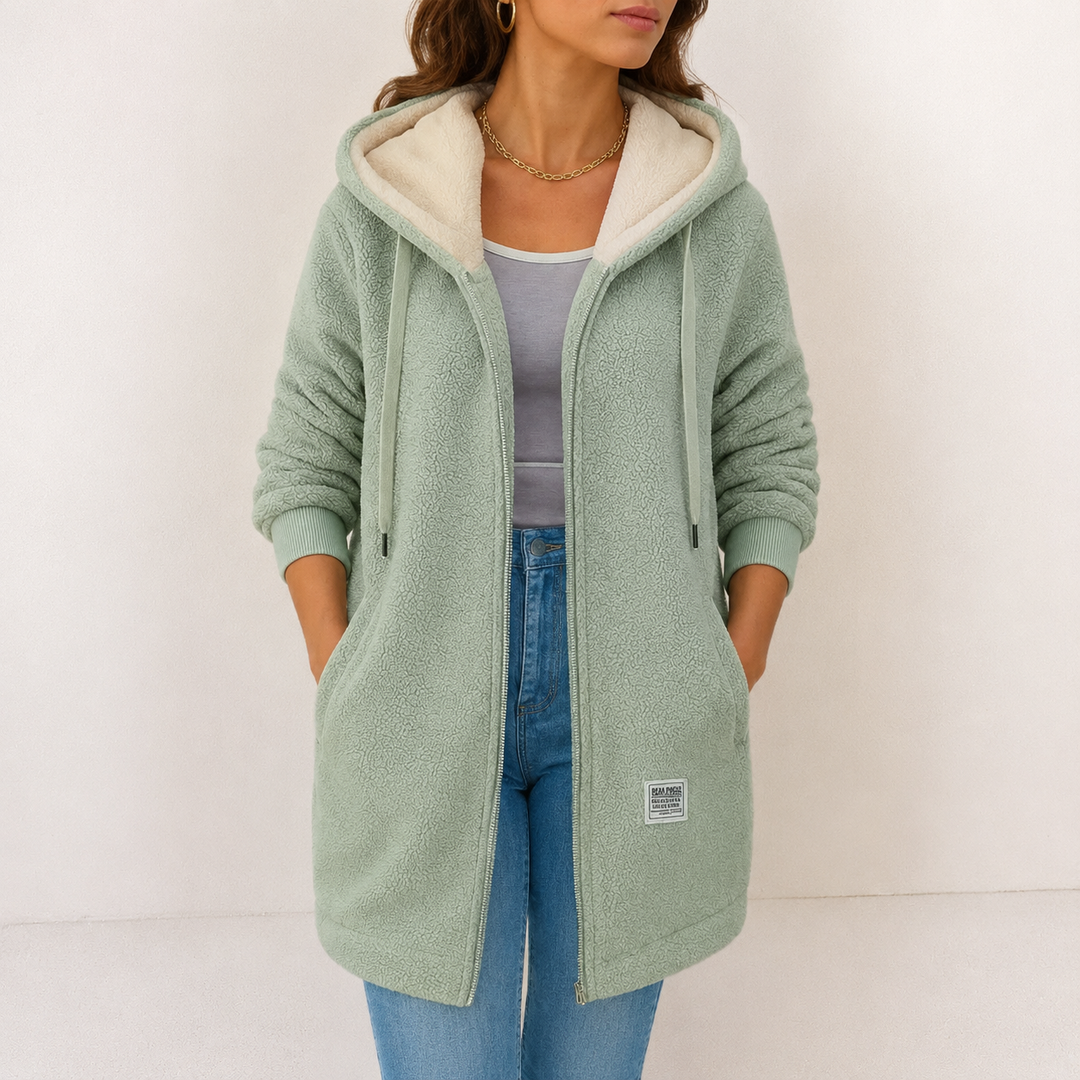 Veste douillette zippée à capuche – Vert