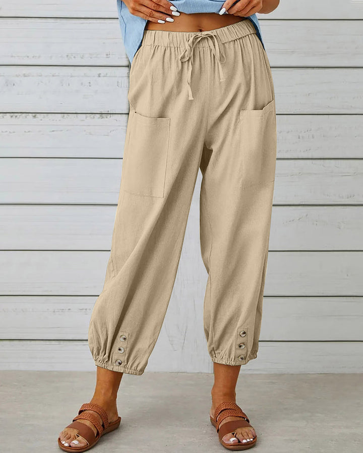 Edina | Pantalon Large en Lin avec Ourlets Boutonnés pour Femmes