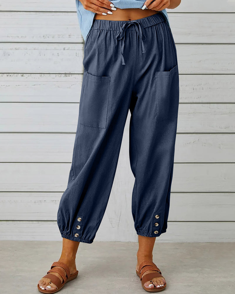 Nina | Losse broek met hoge taille in de kleur Blauw voor dames in Smart-casual stijl ideaal voor de herfst.