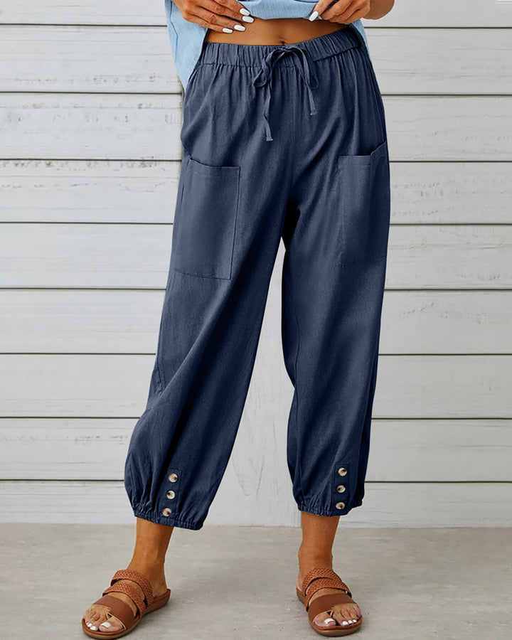 Nina | Losse broek met hoge taille in de kleur Blauw voor dames in Smart-casual stijl ideaal voor de herfst.