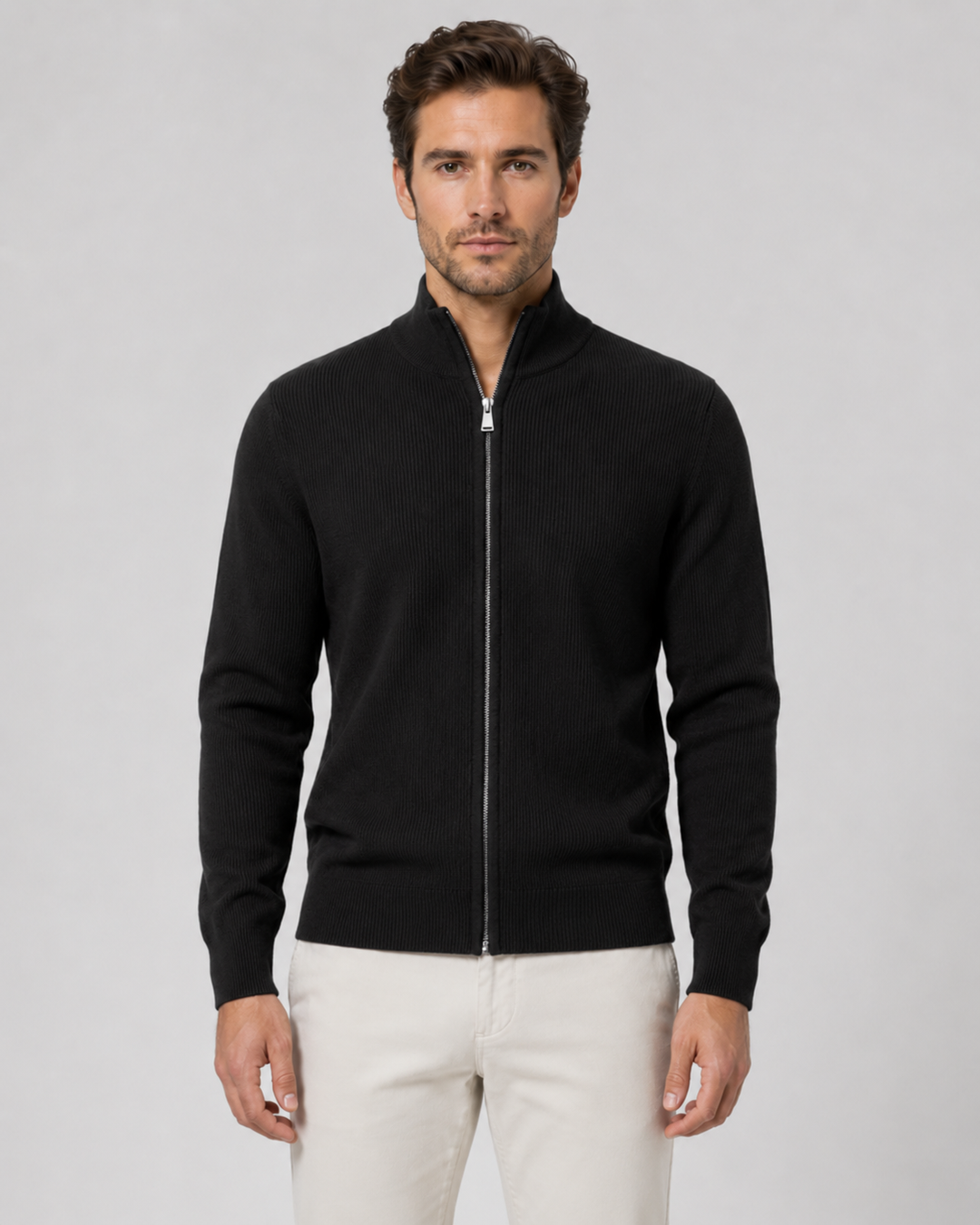 Cardigan Zippé à Col Montant – Noir