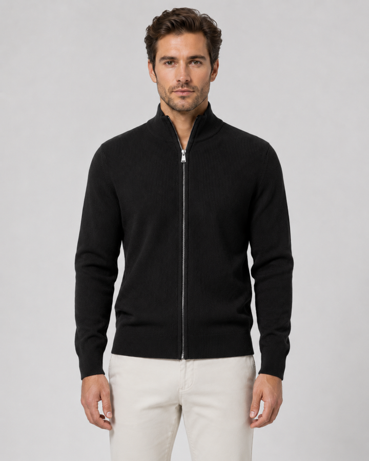 Cardigan Zippé à Col Montant – Noir