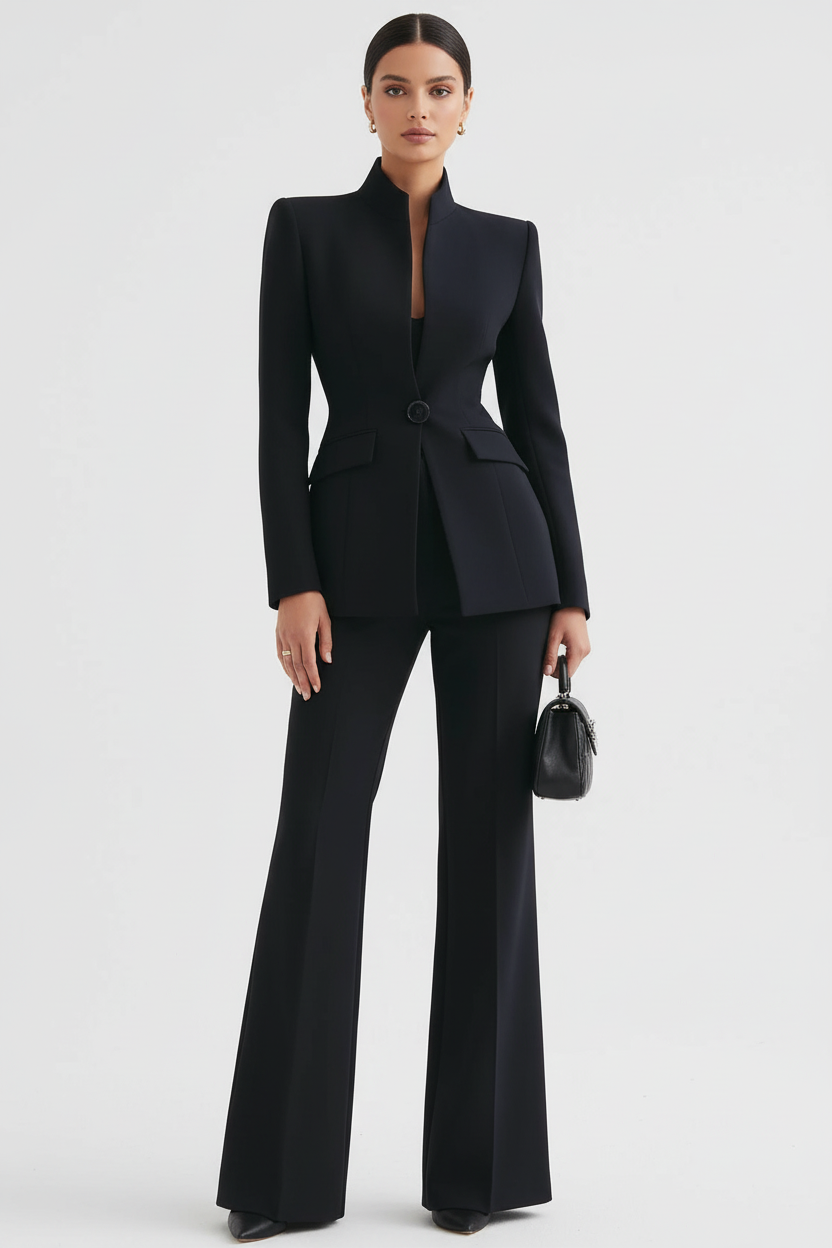 Ensemble Tailleur Col Montant – Noir