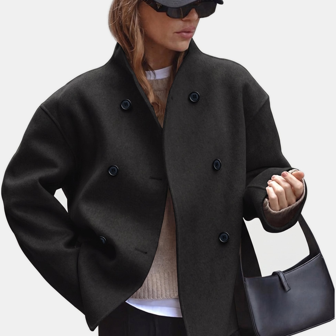 Manteau Court Élégant Oversize – Noir