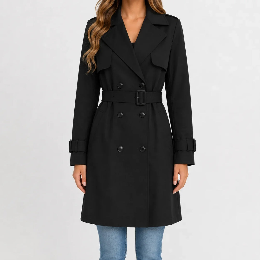 Manteau Croisé Ceinturé Élégant – Noir