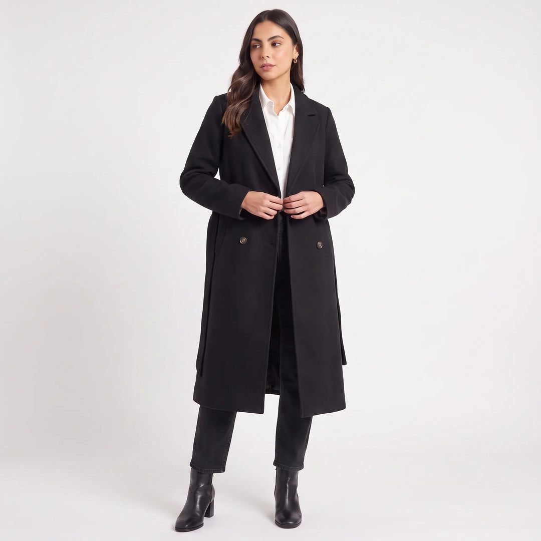 Manteau Long à Col Revers – Noir