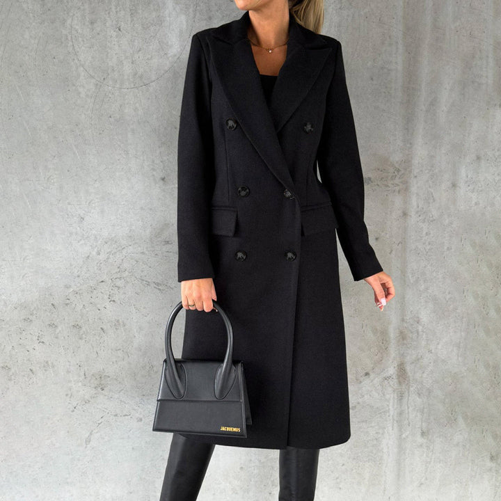 Manteau Long à Coupe Tailleur – Noir