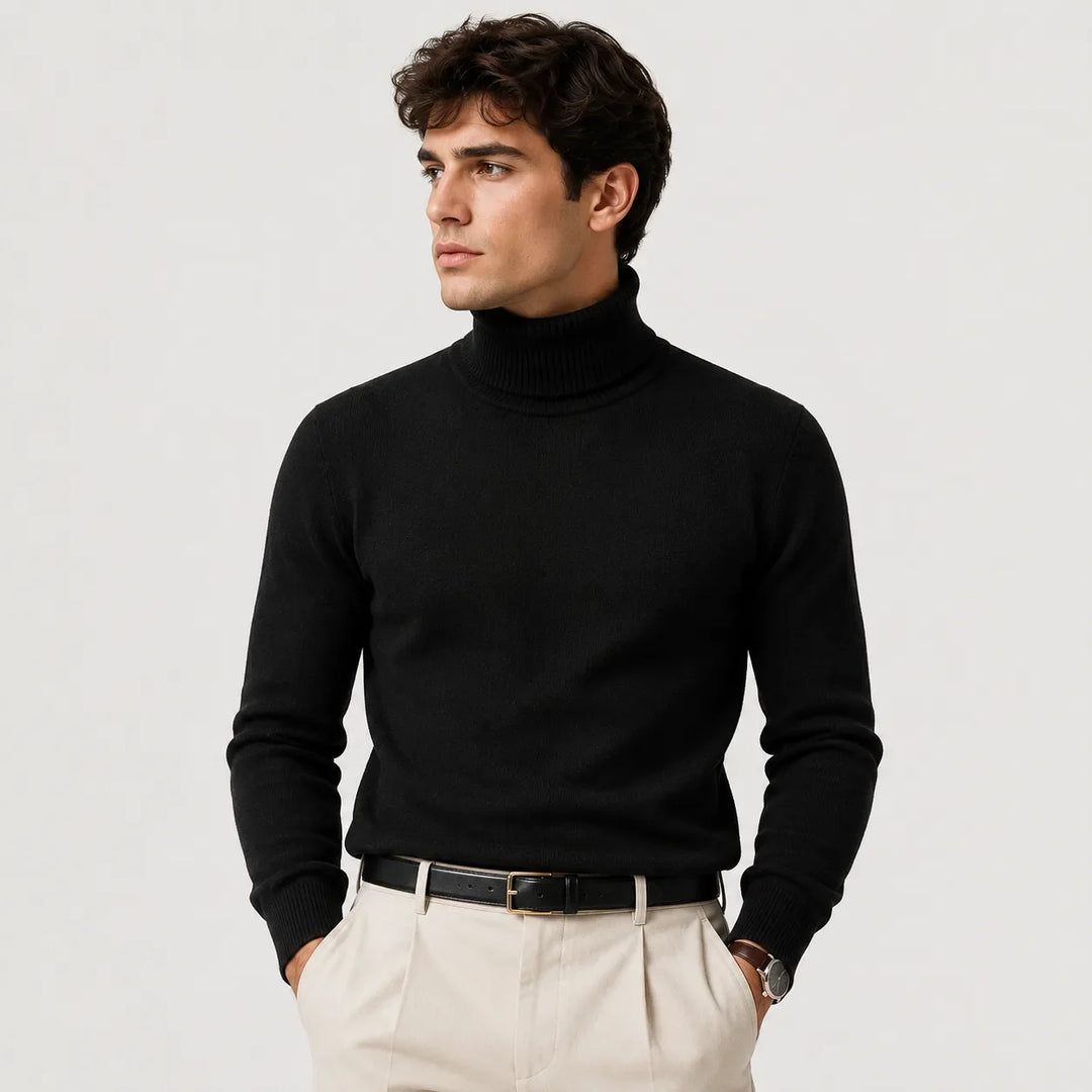 Pull Classique à Col Roulé – Noir