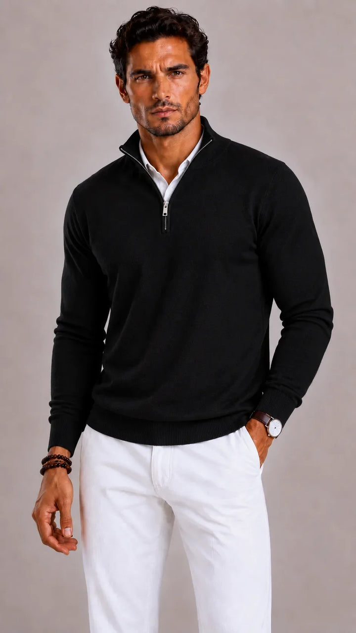 Pull Droit à Col Montant Zippé – Noir