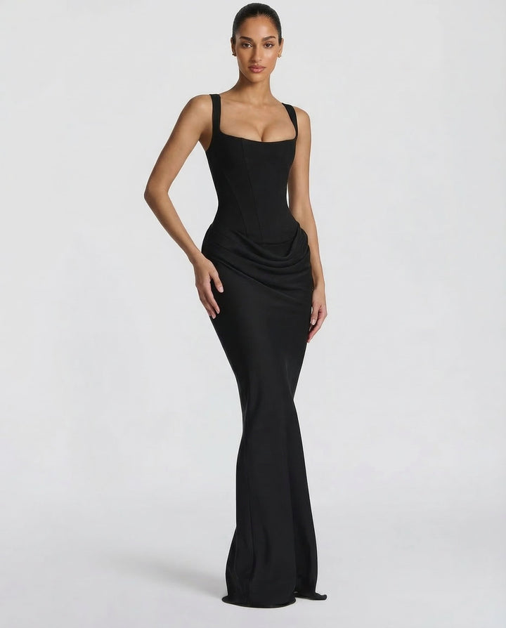 Robe Longue Buste Corset – Noir