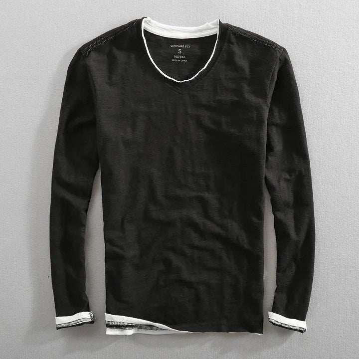 Sweat Homme Col V Contrasté – Noir