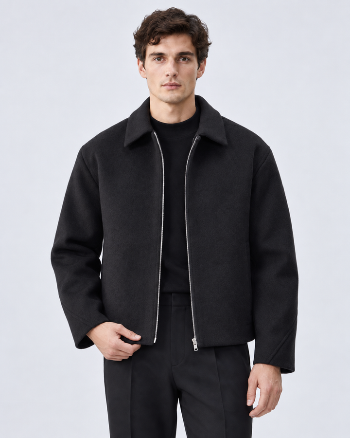 Veste Homme Zippée Coupe Droite – Noir