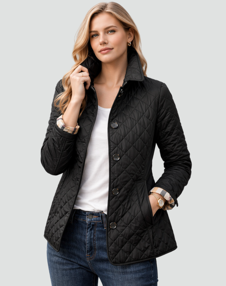 Veste Matelassée à Col Chemise – Noir