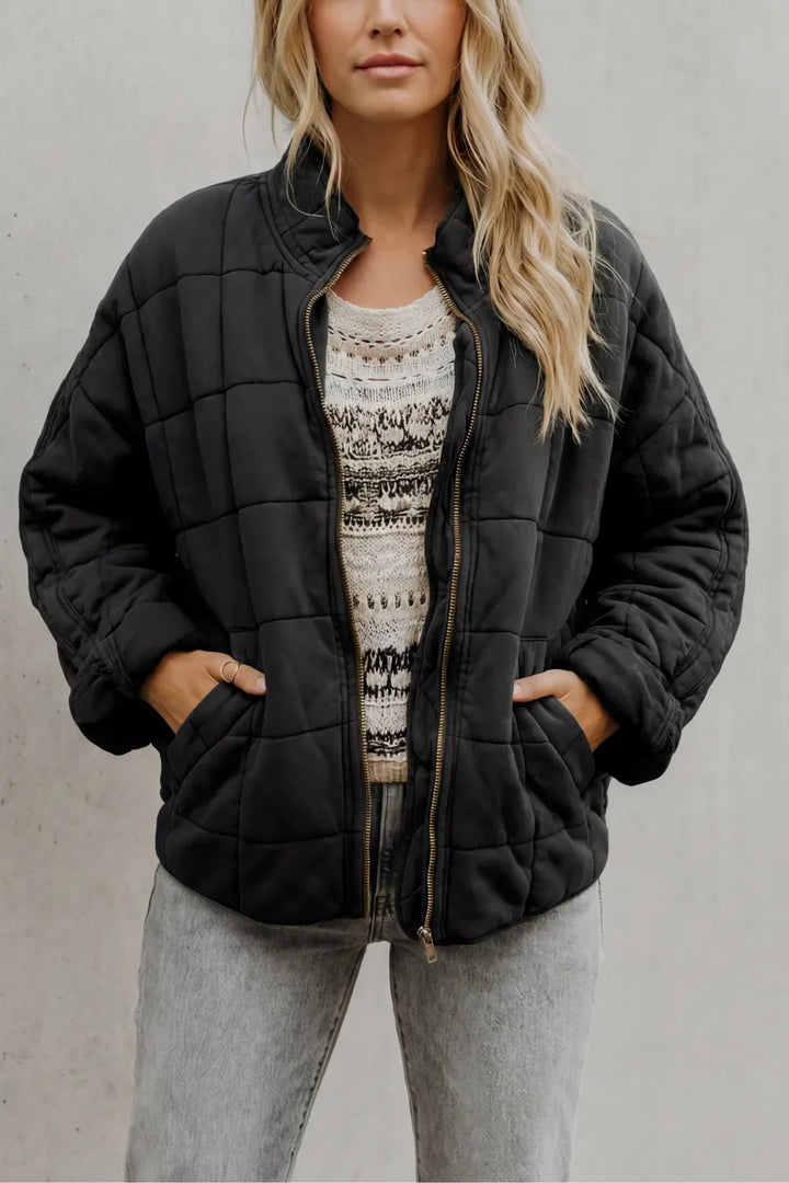 Veste Matelassée Col Rond – Noir