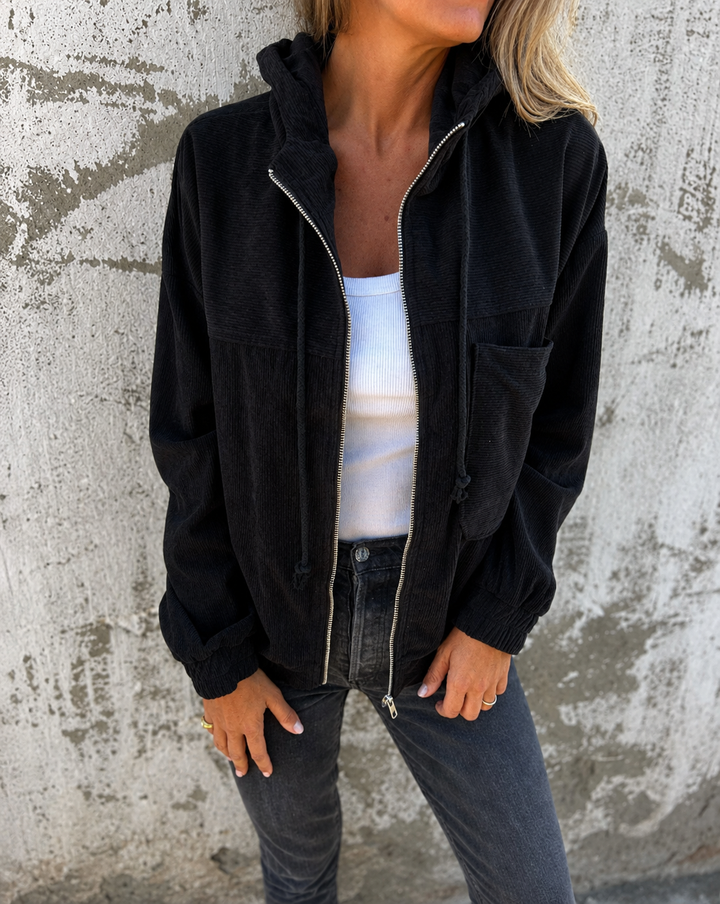 Veste texturée avec capuche – Noir