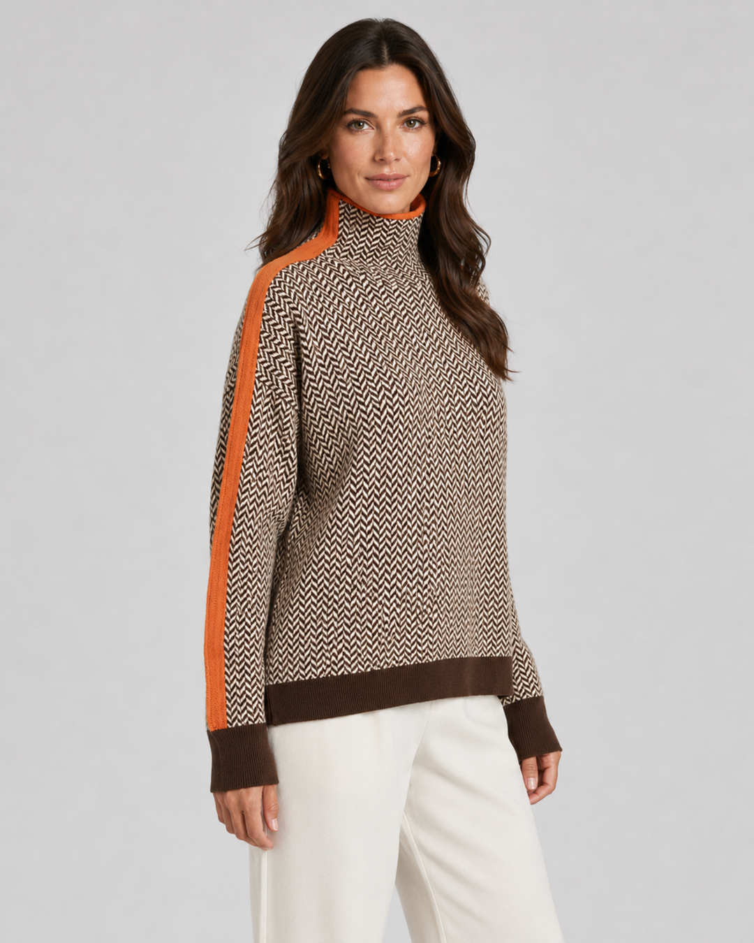 Pull Col Montant à Motif Chevron – Orange