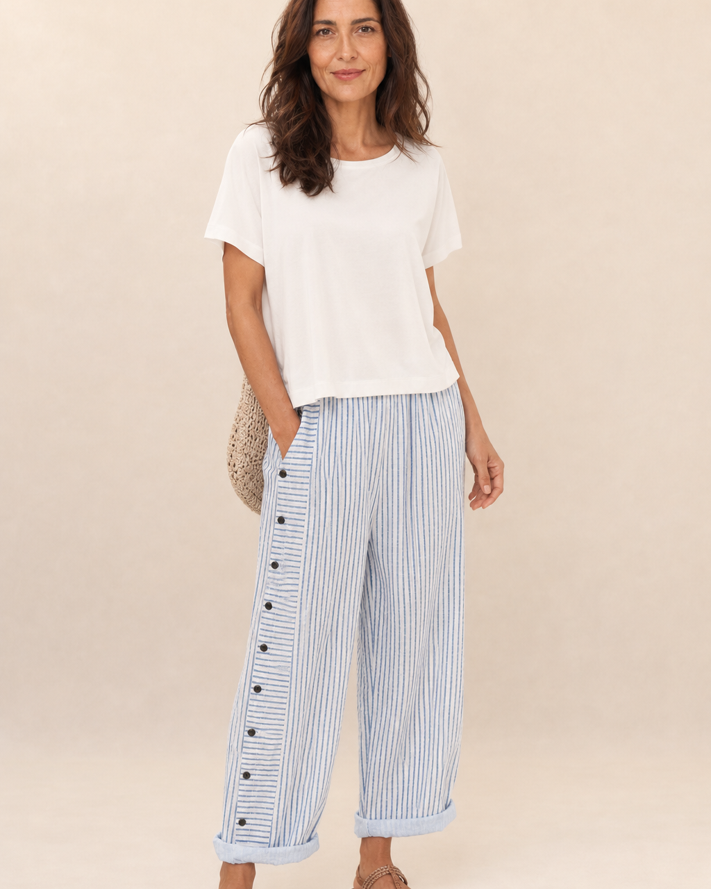 Pantalon fluide à rayures latérales