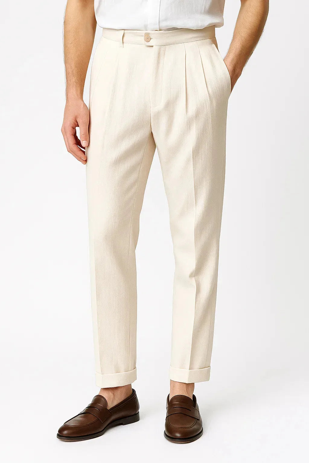 Pantalon Homme Élégant à Pinces – Beige