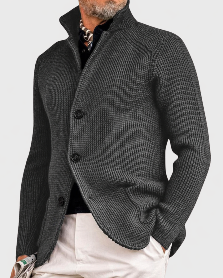 Cardigan Côtelé à Col Montant – Gris