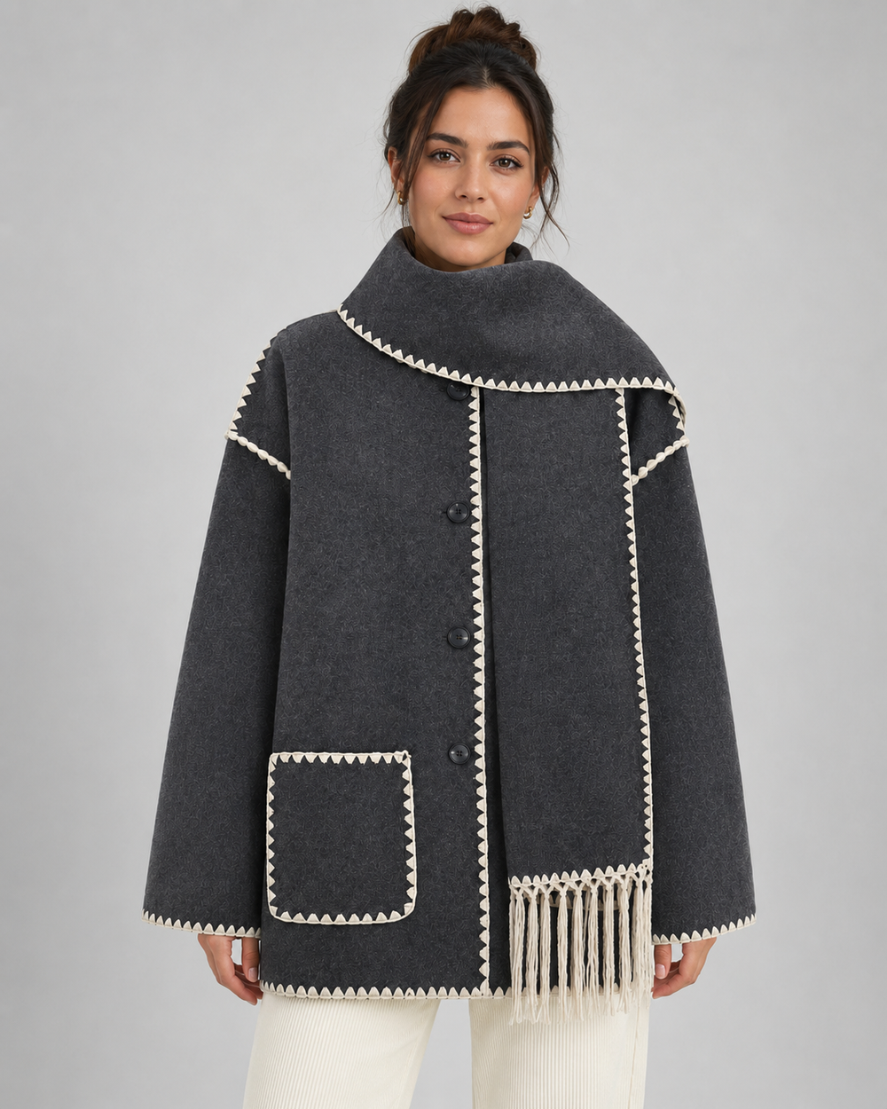 Manteau Ample avec Écharpe Intégrée