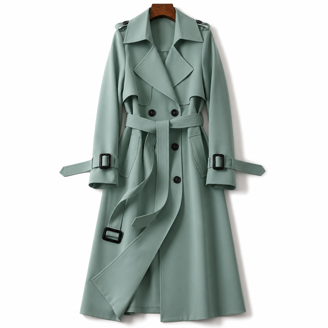 Manteau long croisé ceinturé – Vert