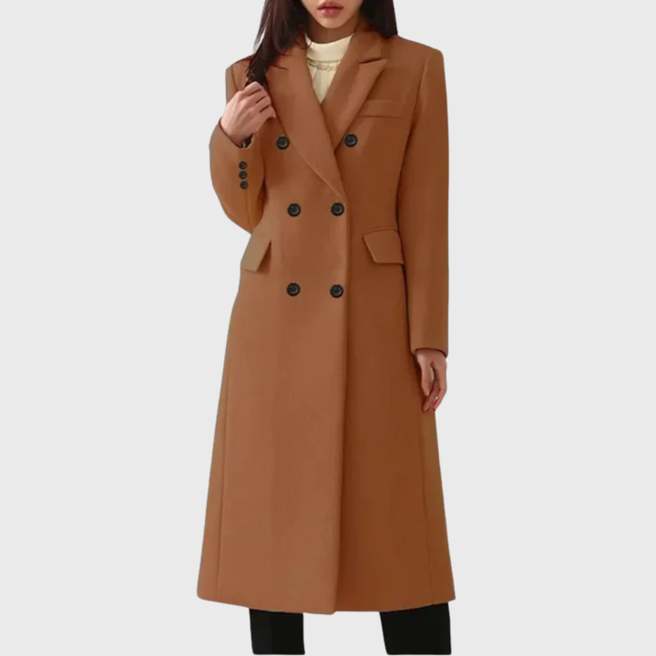 Manteau Long Croisé Cintré – Marron Foncé