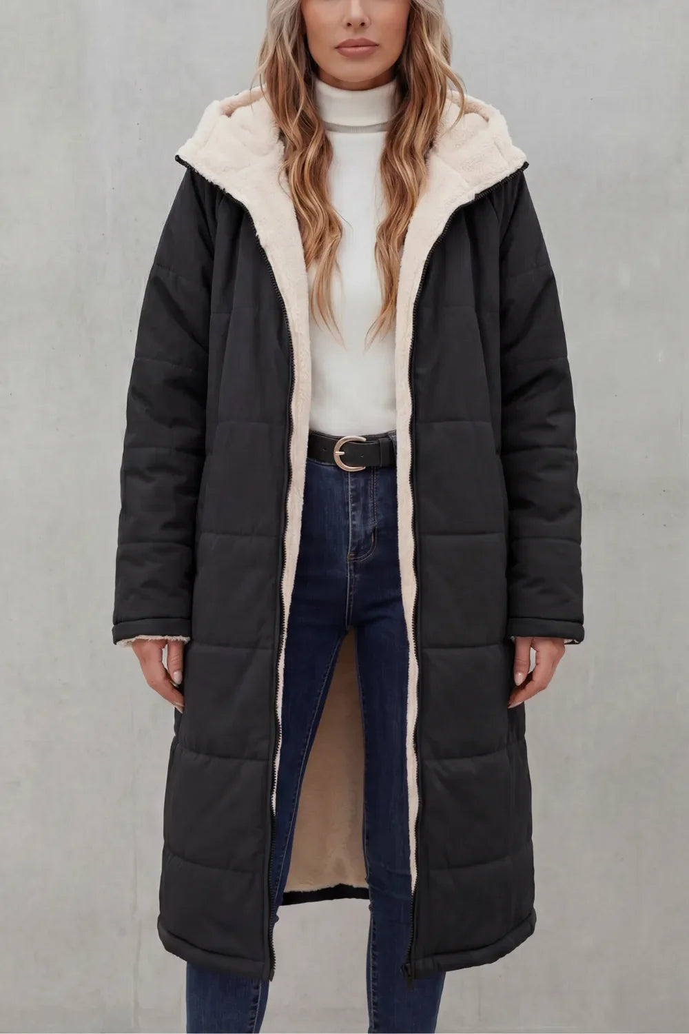 Manteau Long et Chaud à Capuche – Noir