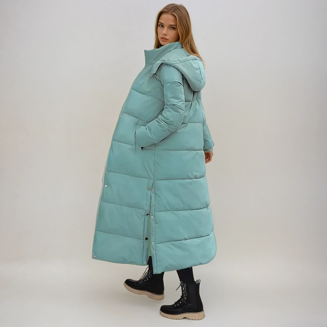 Manteau Long Hivernal à Capuche – Turquoise