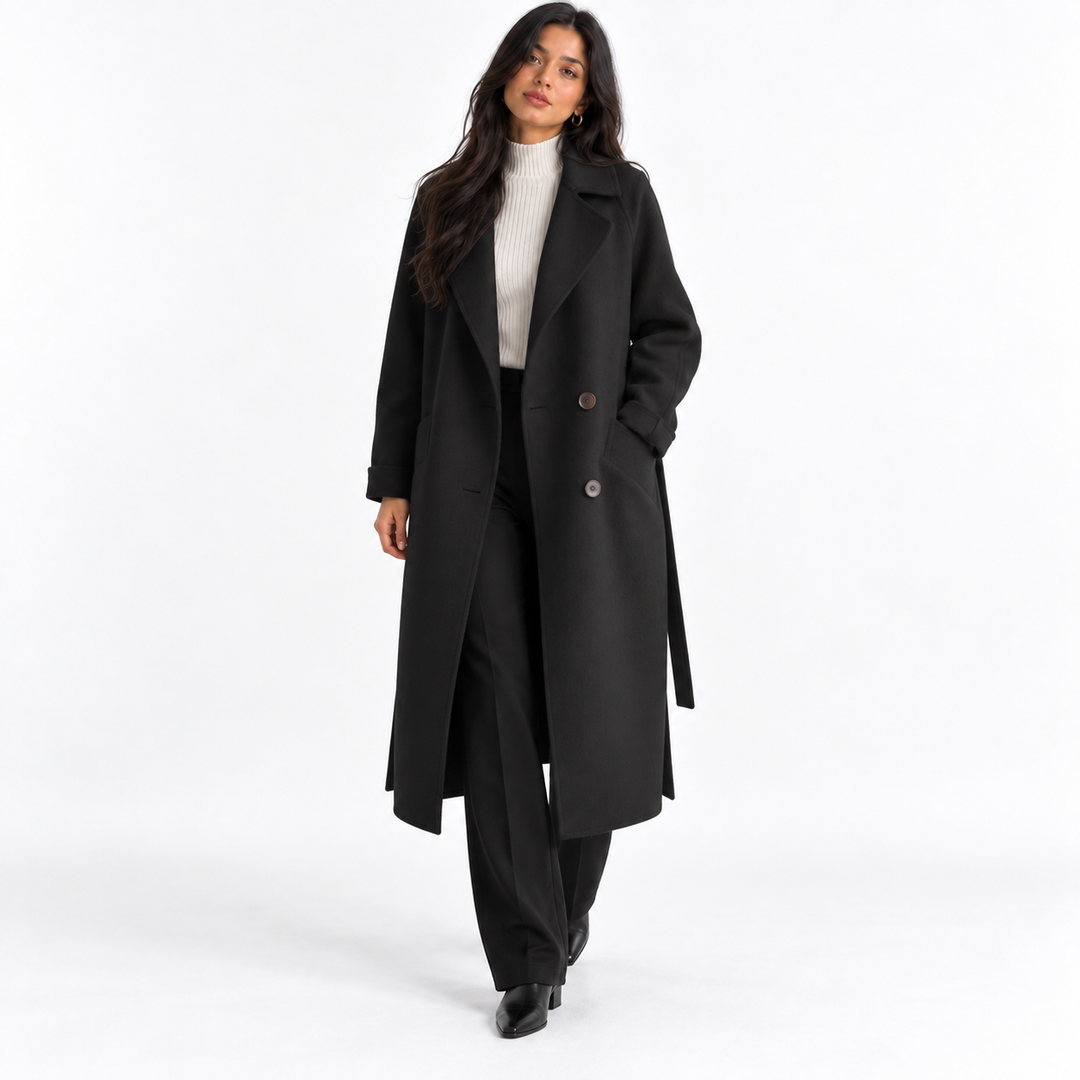 Manteau Long Portefeuille Chic – Noir