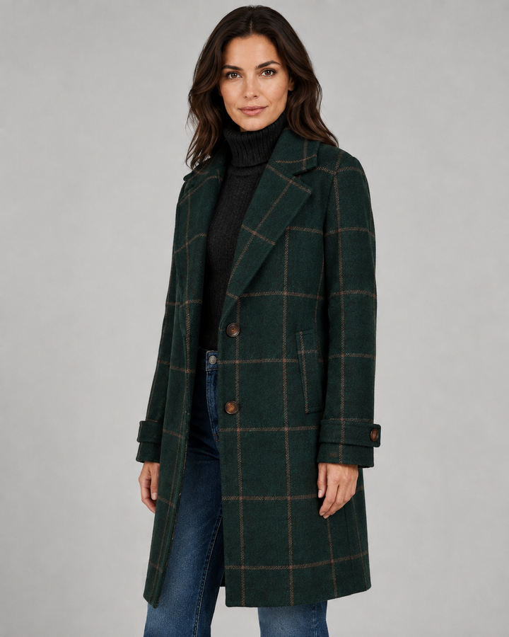 Manteau Long Structuré à Carreaux
