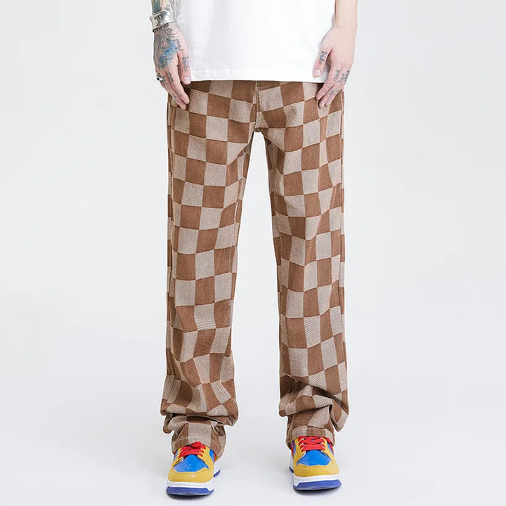 Pantalon Homme à Motif Damier – Marron